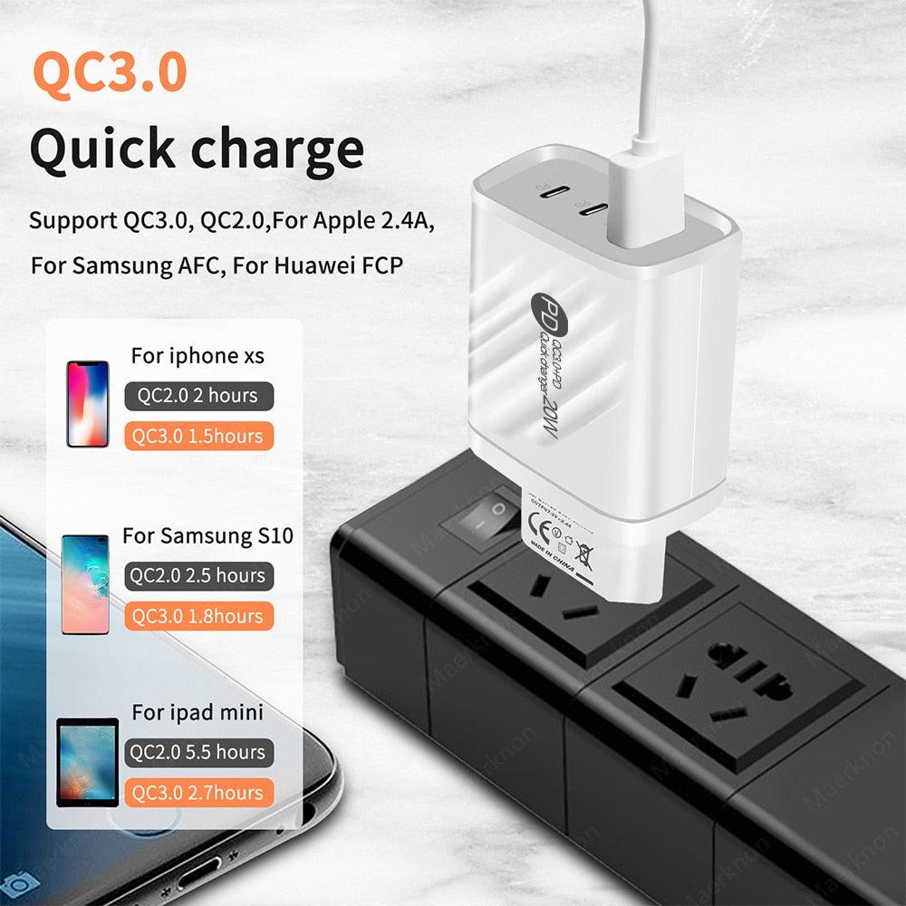Chargeur RAPIDE 20W - USB et USB Type-C - DealValley