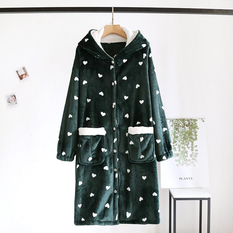 Peignoir cocooning à capuche - Imprimé coeur - DealValley