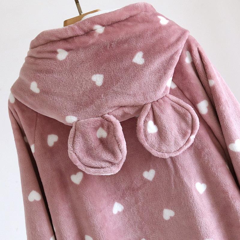 Peignoir cocooning à capuche - Imprimé coeur - DealValley