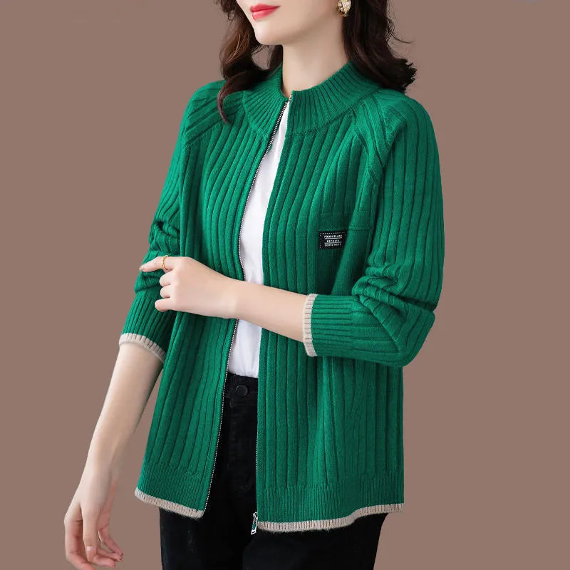 Cardigan décontracté côtelé avec poche avant - Femme