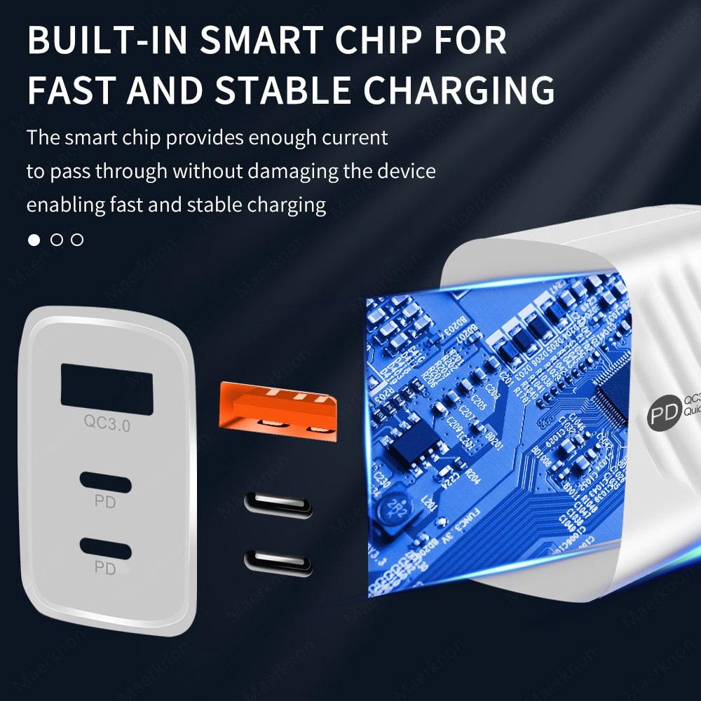 Chargeur RAPIDE 20W - USB et USB Type-C - DealValley