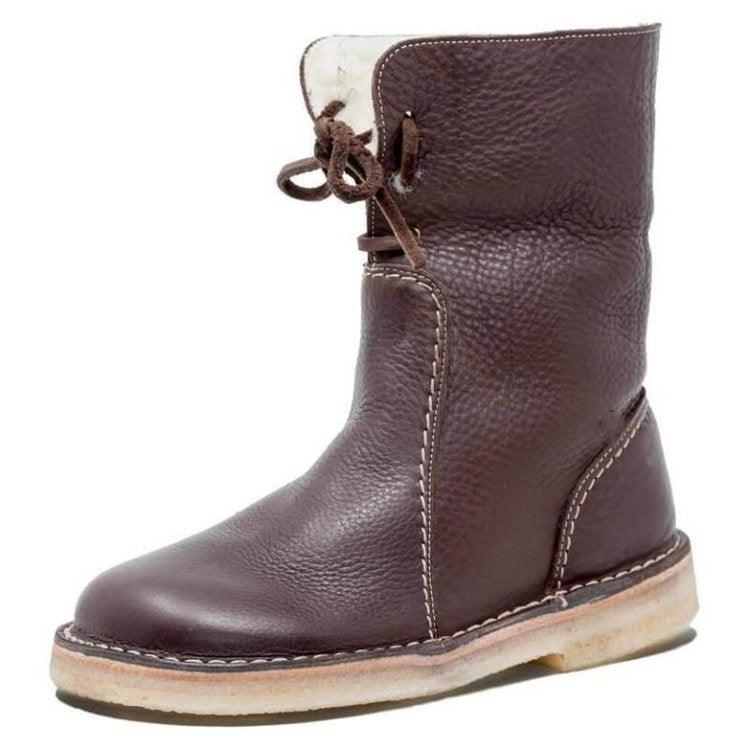 Bottes en cuir intérieur polaire à lacet - 2 LOOKS - DealValley