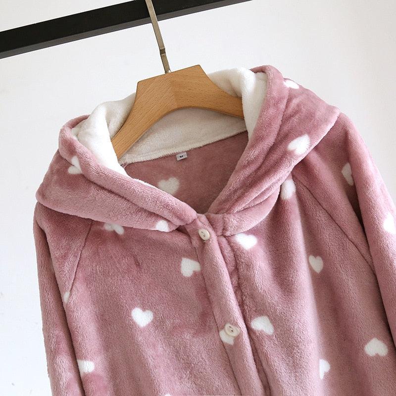 Peignoir cocooning à capuche - Imprimé coeur - DealValley