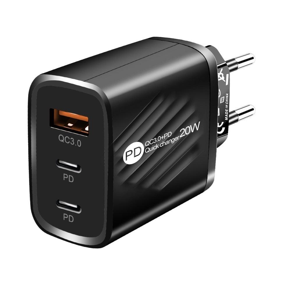 Chargeur RAPIDE 20W - USB et USB Type-C - DealValley