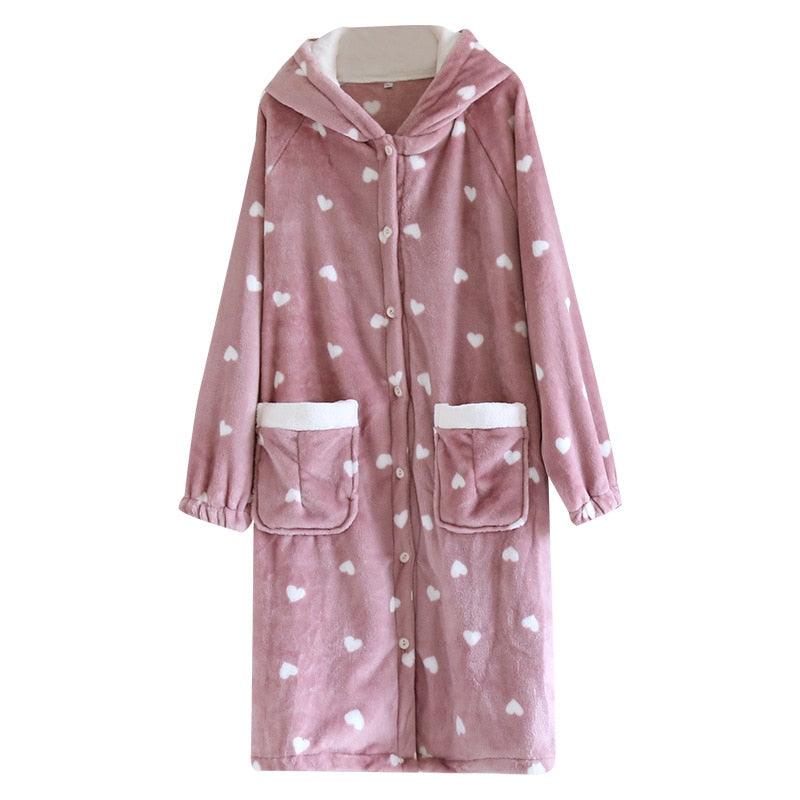 Peignoir cocooning à capuche - Imprimé coeur - DealValley