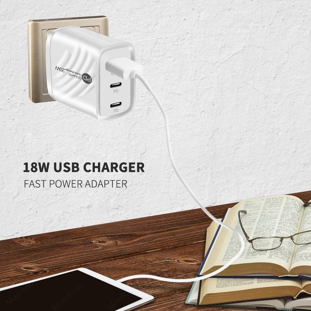 Chargeur RAPIDE 20W - USB et USB Type-C - DealValley