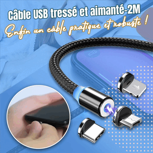 Câble USB tressé et aimanté - 2 mètres - DealValley
