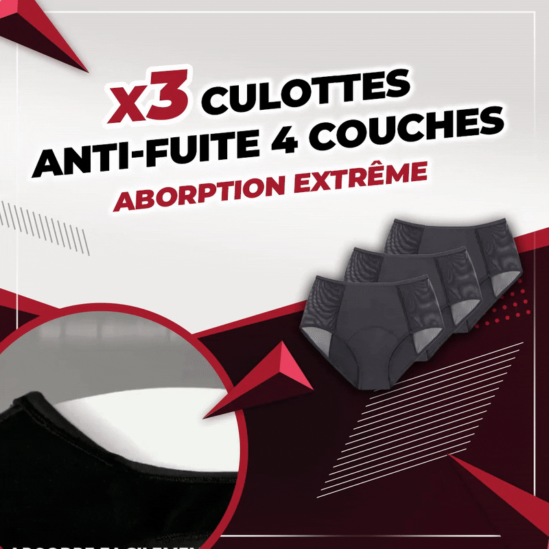 Lot de 3 Culottes anti-fuite 4 couches - Aborption extrême