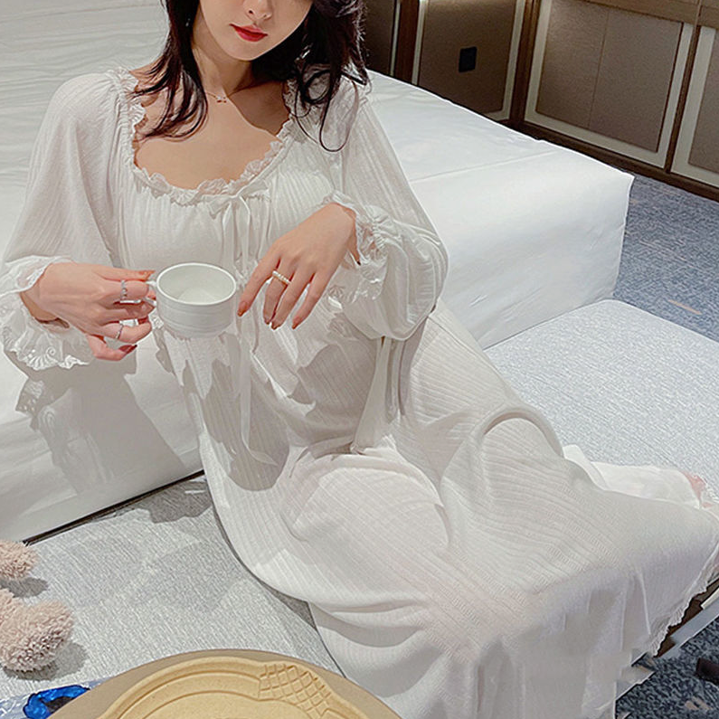 Chemise de nuit long Blanche à dentelle