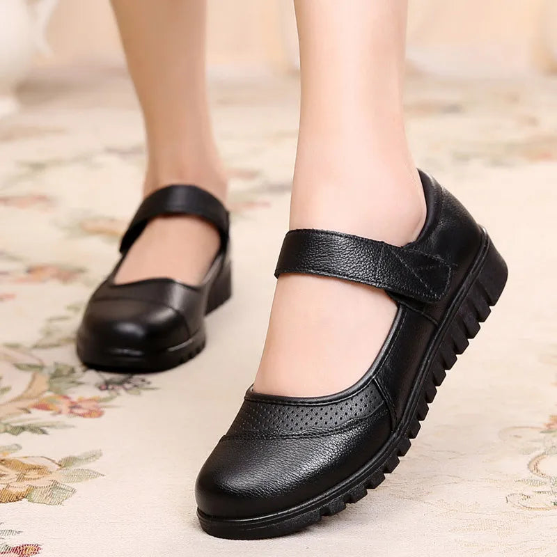 Mocassins plats et ouverts vintages en cuir orthopedique pour femmes