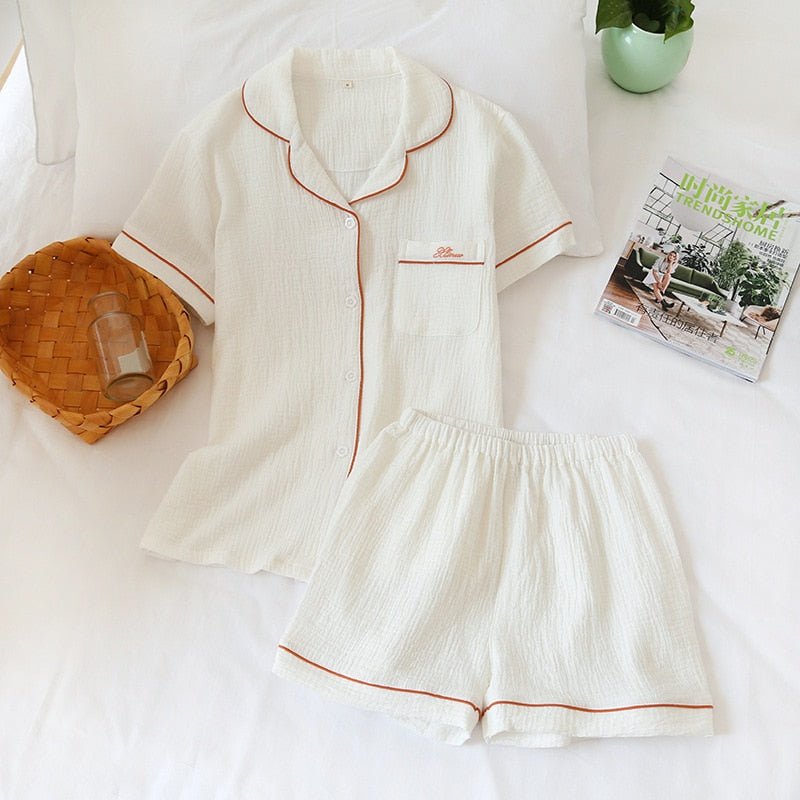 Pyjama short & chemise d'été en gaze coton