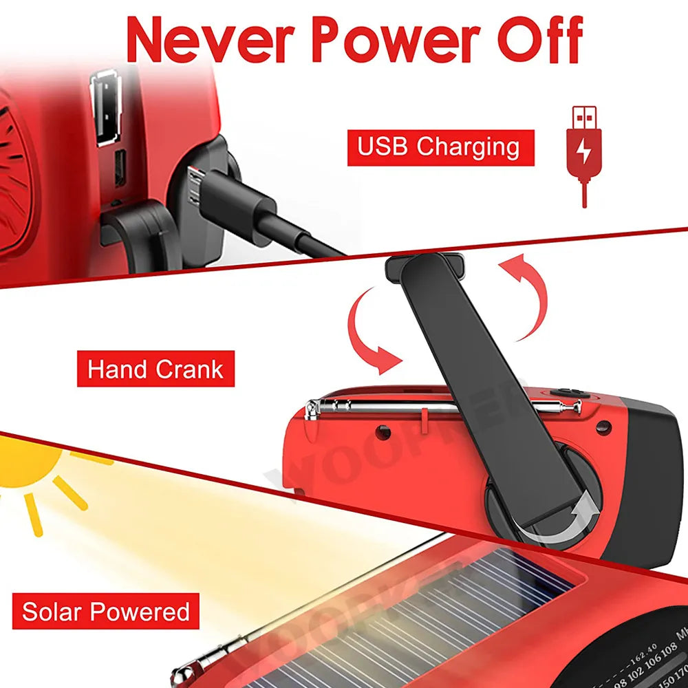 Radio FM solaire d'urgence avec manivelle - Multifonction