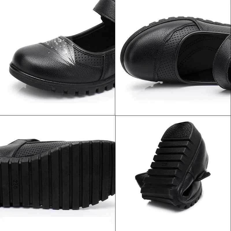 Mocassins plats et ouverts vintages en cuir orthopedique pour femmes