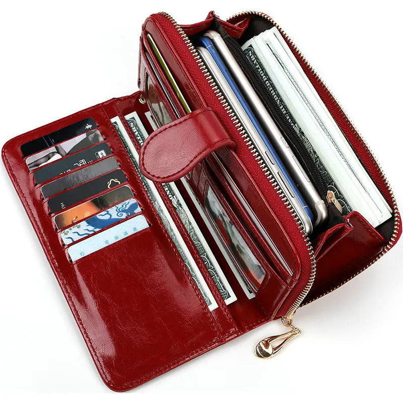 Portefeuille en cuir PU avec fermeture éclair pour femme