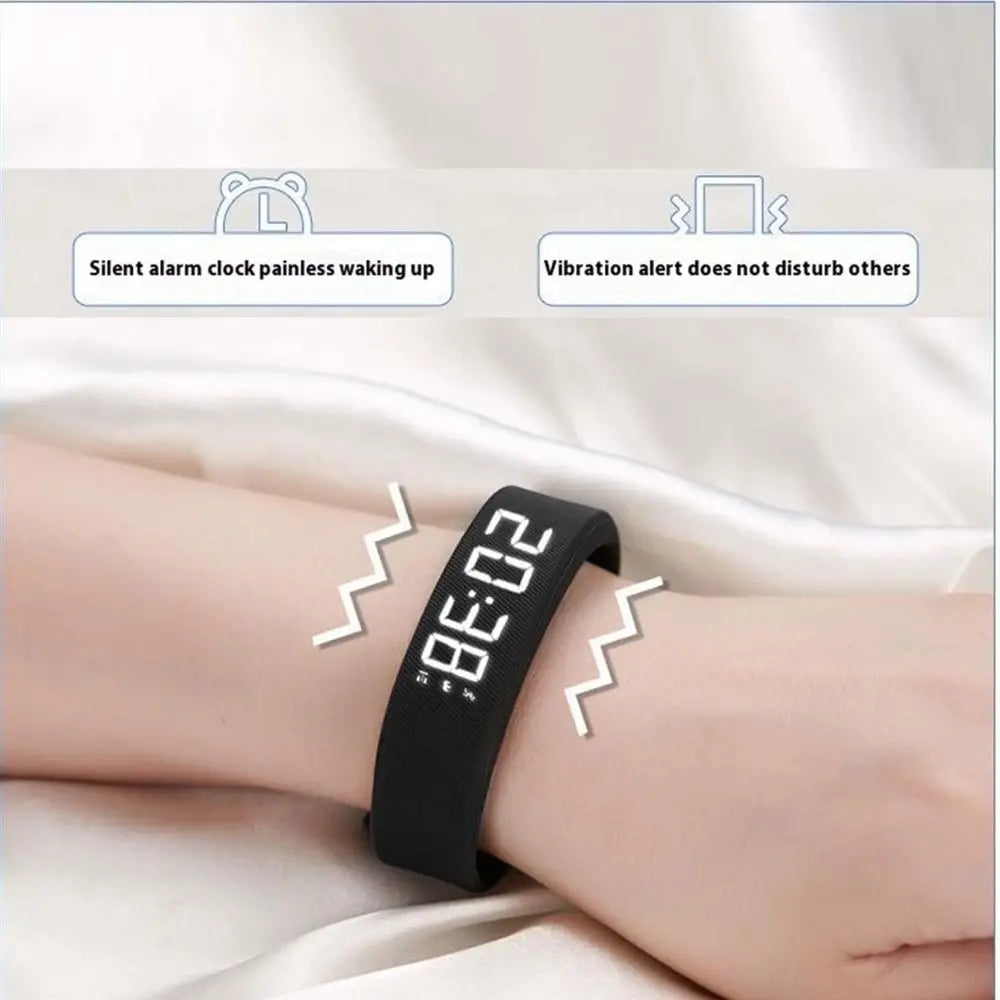 Bracelet Réveil Vibrant Étanche – Horloge LED avec Alarme, Podomètre et Bracelet Réglable