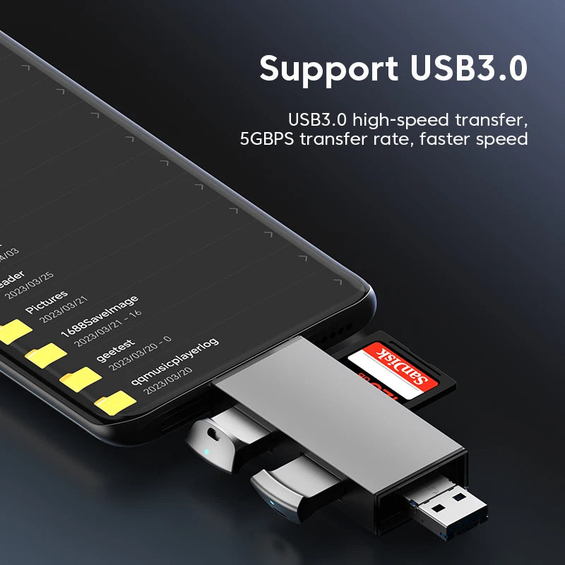 Mini Lecteur USB et Carte SD 3.0 7 en 1 - Transfert Rapide