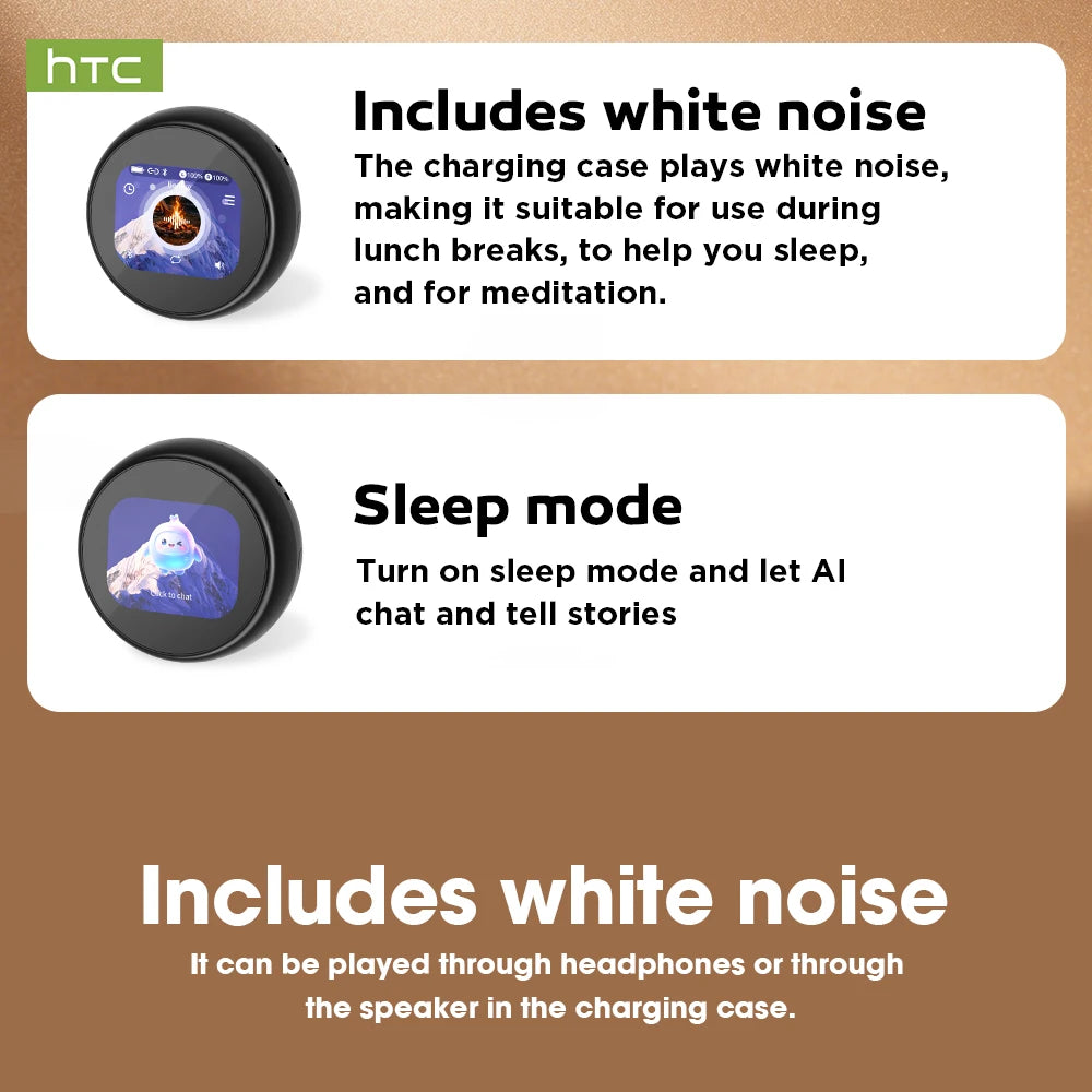 Écouteurs Bluetooth HTC NE90 à Silicone Souple pour Dormir – Bruit Blanc, Histoires IA & Son HiFi