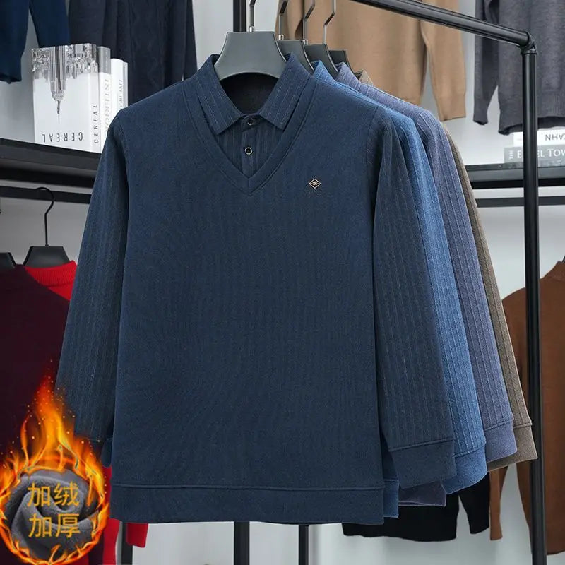 Pull Polaire 2 en 1 avec Chemise à Rayures - Homme