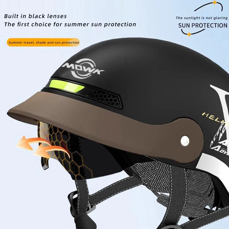 Casque Moto/Vélo avec Visière Vintage pour Femme – Respirant & Réfléchissant – Homme Femme