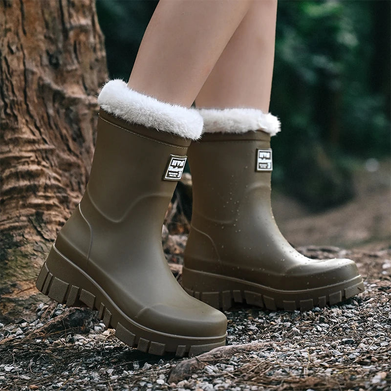 Bottes de Pluie Montantes à Doublure Chaude - Femme