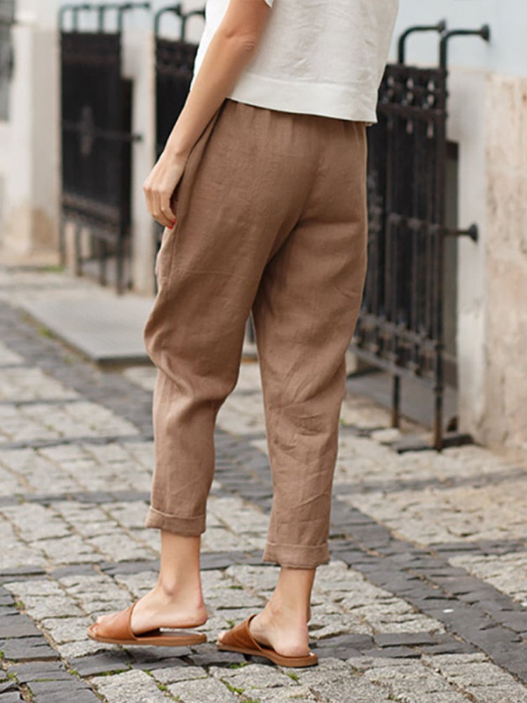 Pantalon ample pour femme en lin et coton