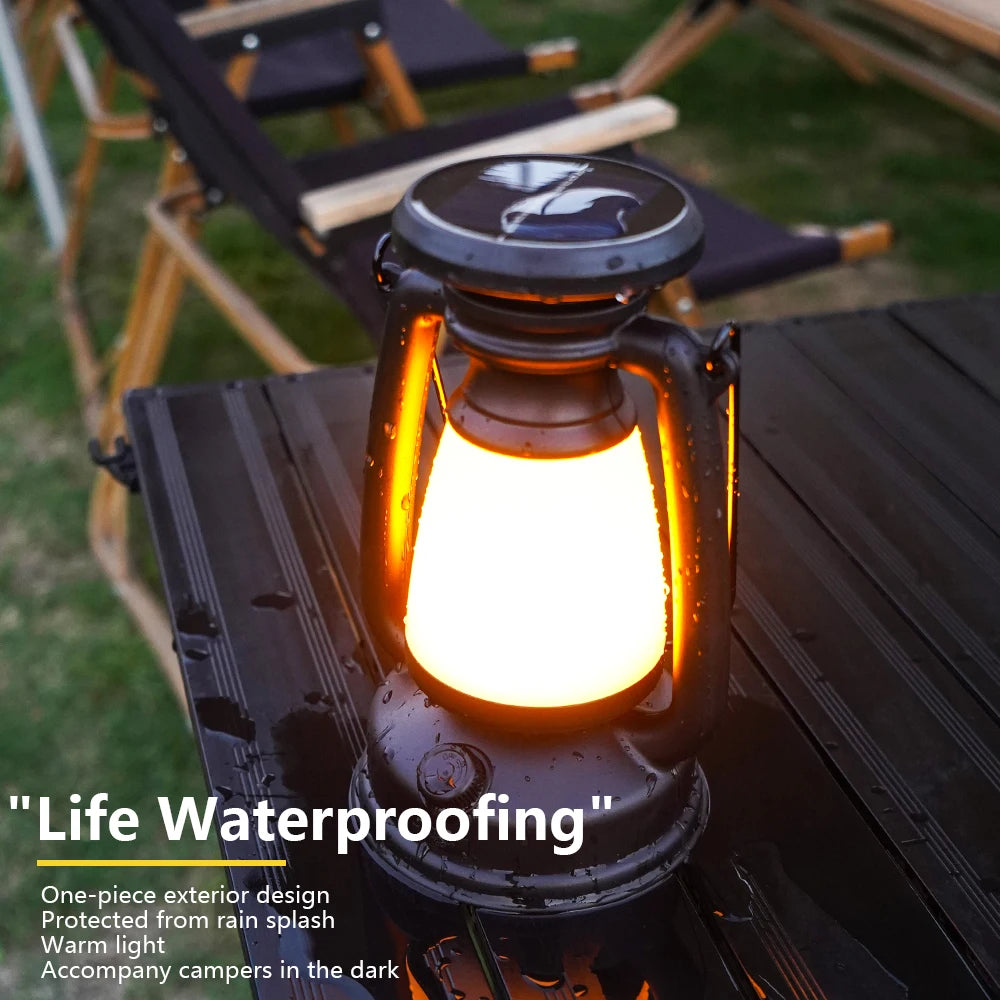 Lanterne Rétro Camping LED Solaire & USB - 3 Modes de Lumière