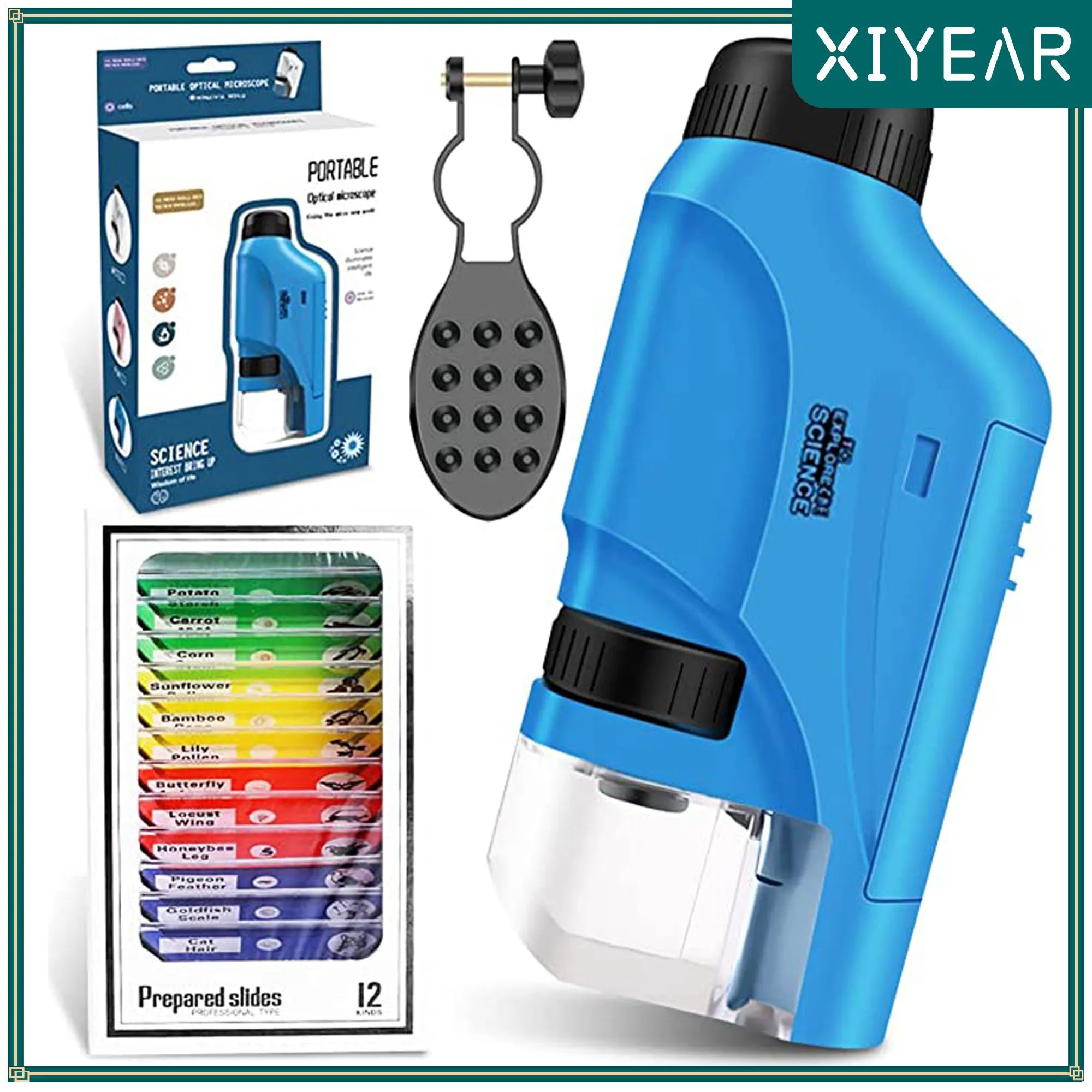 Mini kit de microscope de poche avec lumière LED + Lamelles préparées OFFERTES