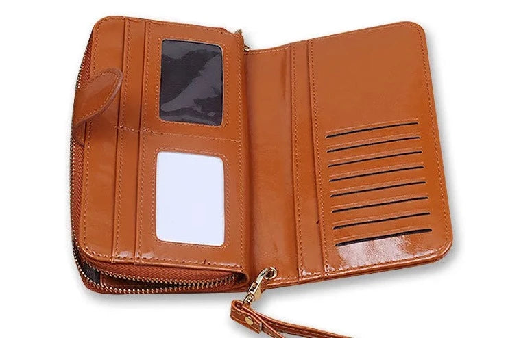 Portefeuille en cuir PU avec fermeture éclair pour femme