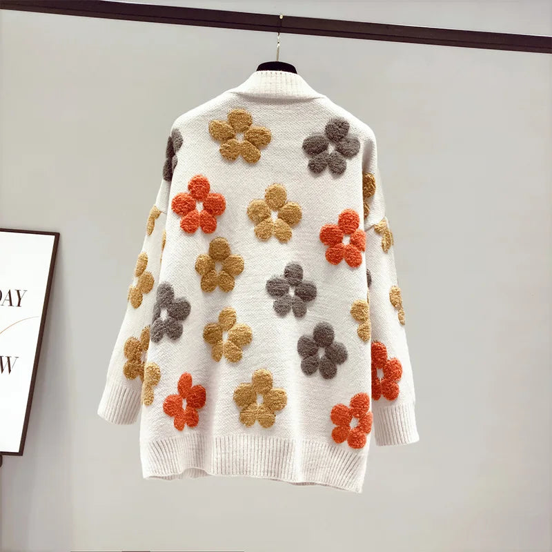Cardigan en maille à Motif Floral en Relief