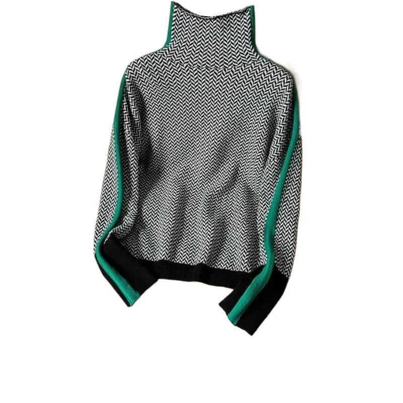 Pull  et col roulé à chevrons manches longues