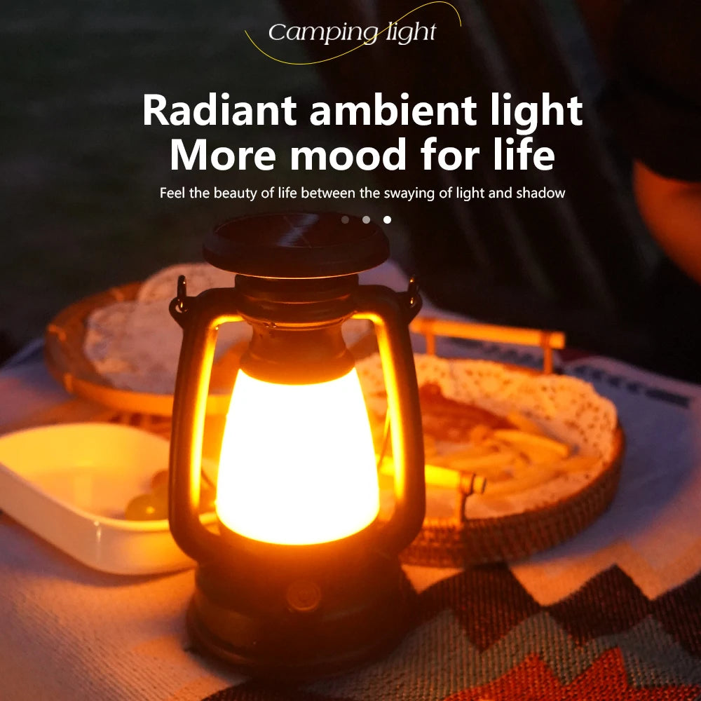 Lanterne Rétro Camping LED Solaire & USB - 3 Modes de Lumière