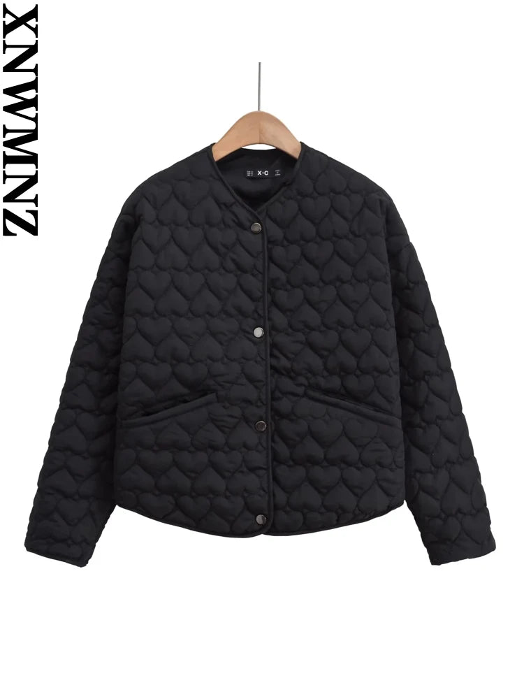 Veste rembourrée à manches longues et col rond - Motif Coeur