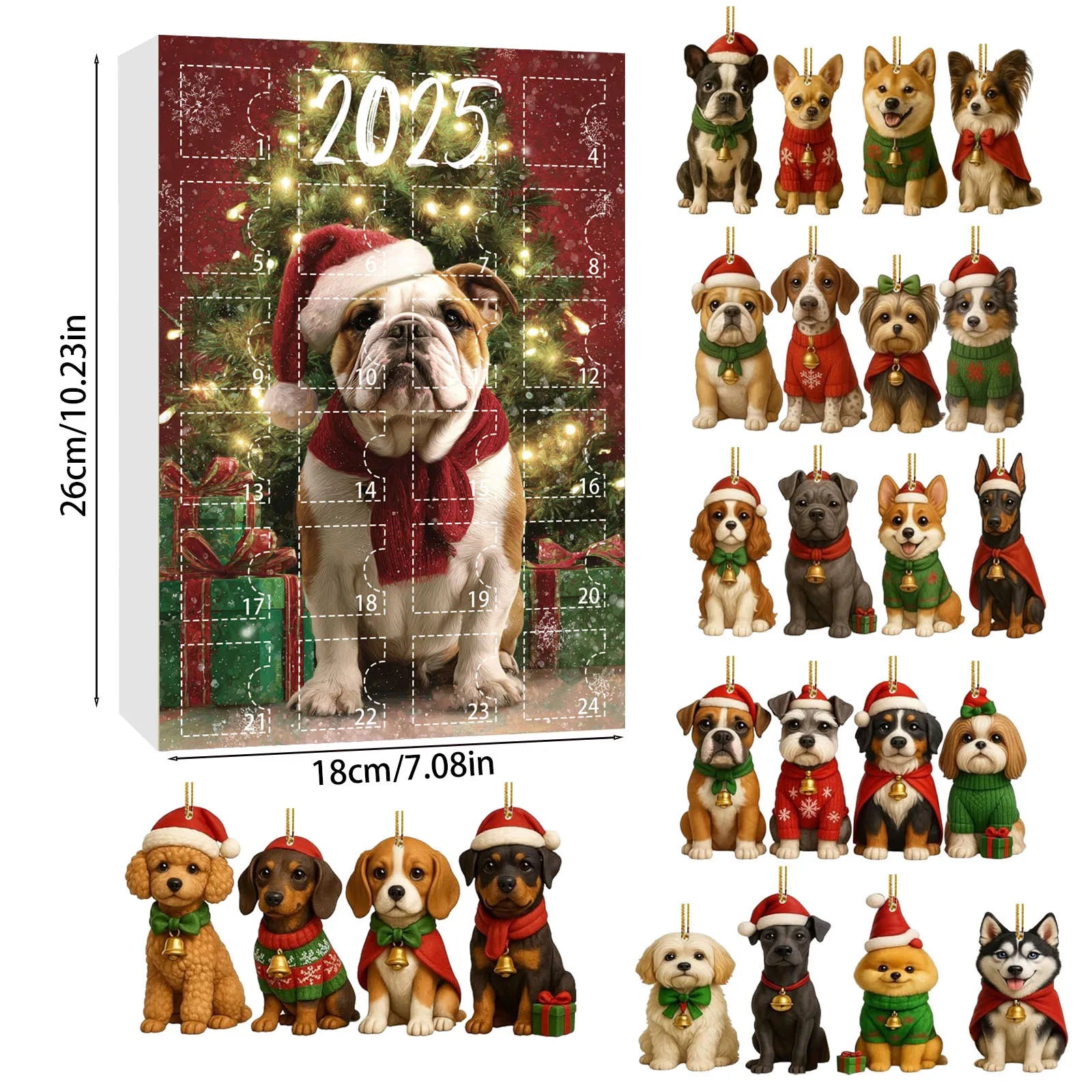 Calendrier de l'Avent 24 Ornements Chiens de Noël