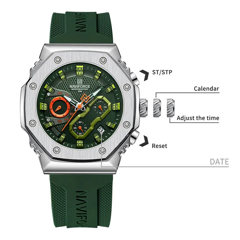NAVIFORCE - Montre-bracelet à quartz avec bracelet en silicone souple