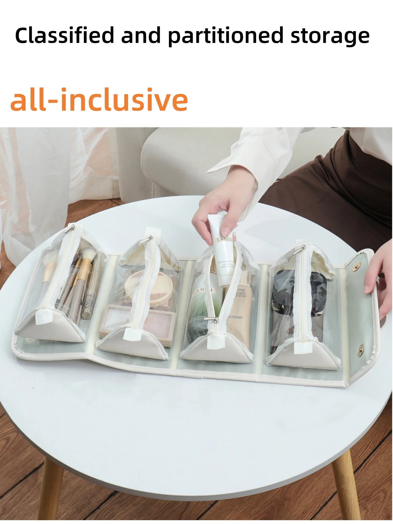 Trousse de Toilette 4-en-1 Pliable avec 4 Pochettes Amovibles – Organisateur Grande Capacité pour Maquillage et Voyage