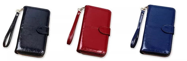 Portefeuille en cuir PU avec fermeture éclair pour femme