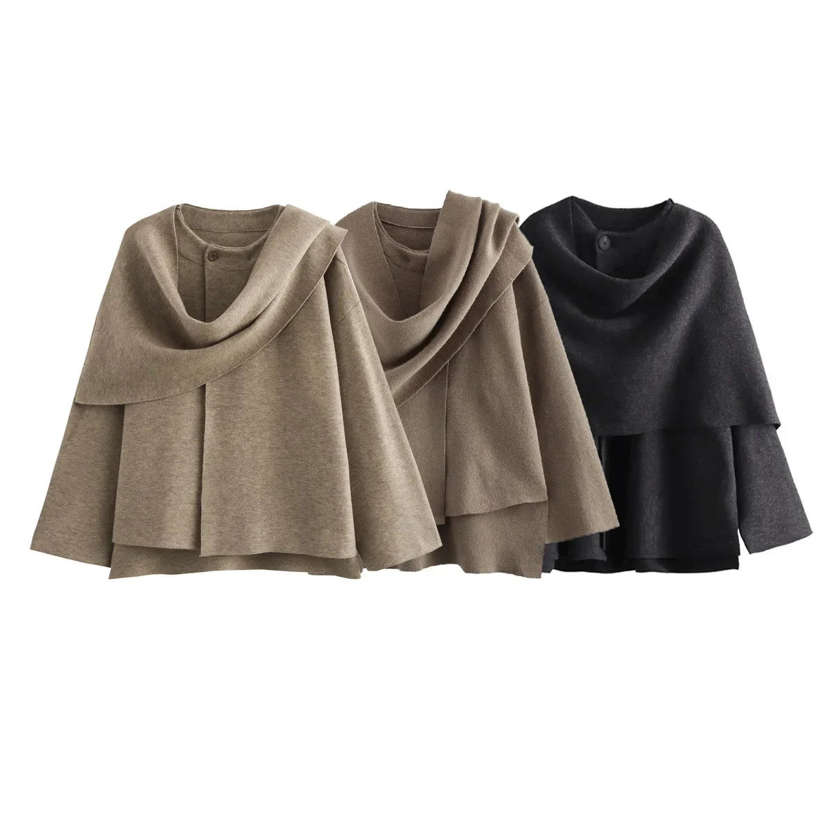 Manteau Cape Ample 2 en 1 avec Écharpe