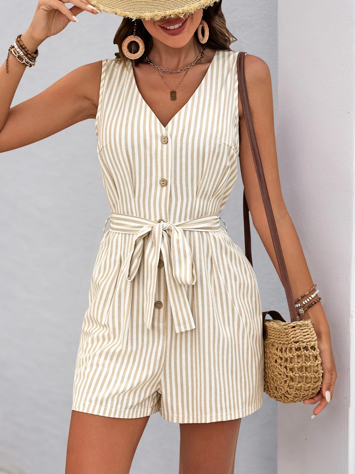 Combi-Short Rayé Élégant Été Bohème