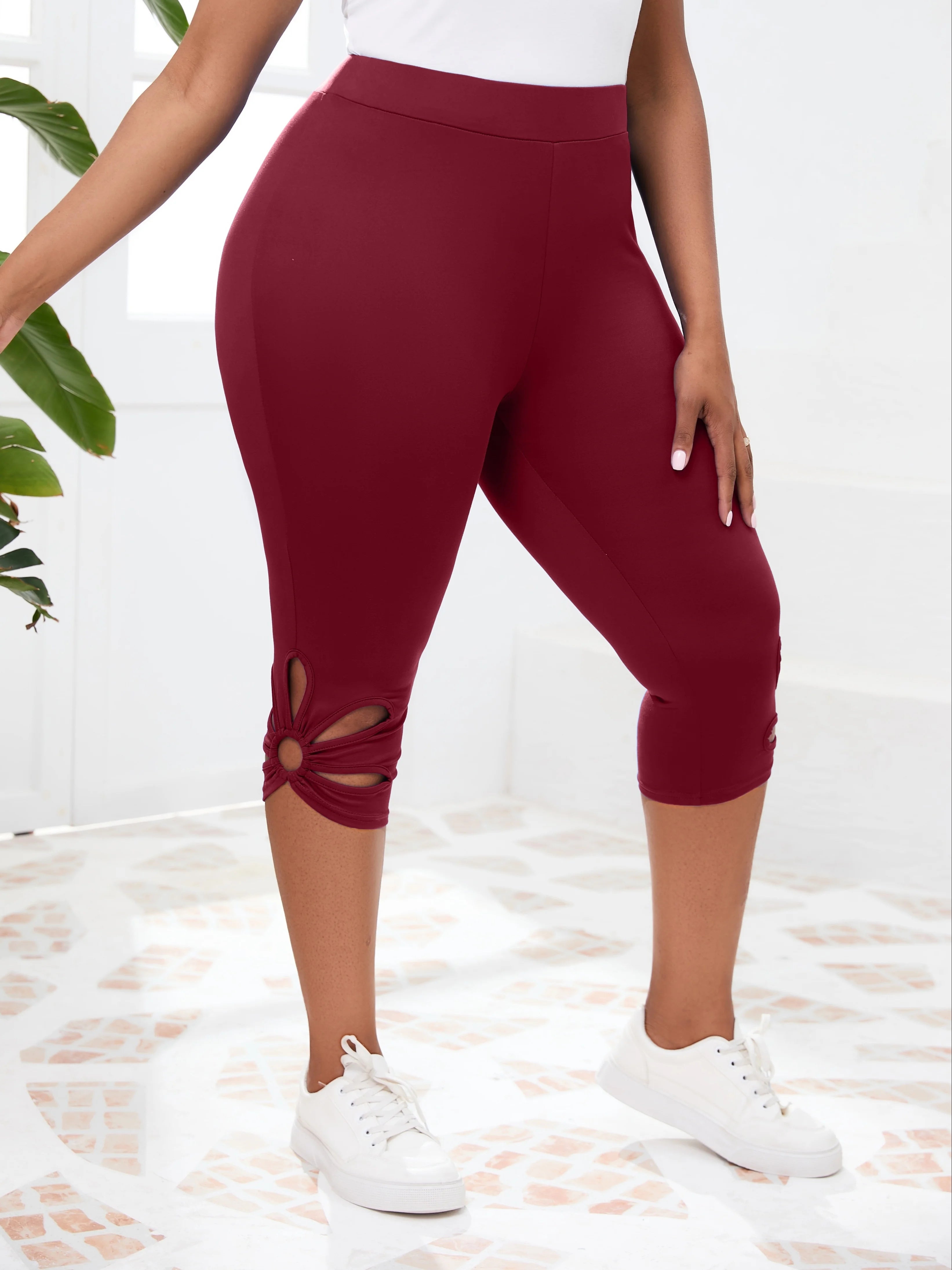 Damen-Radhose große Größen, hohe Taille – Kurze Leggings mit Cut-Out-Details