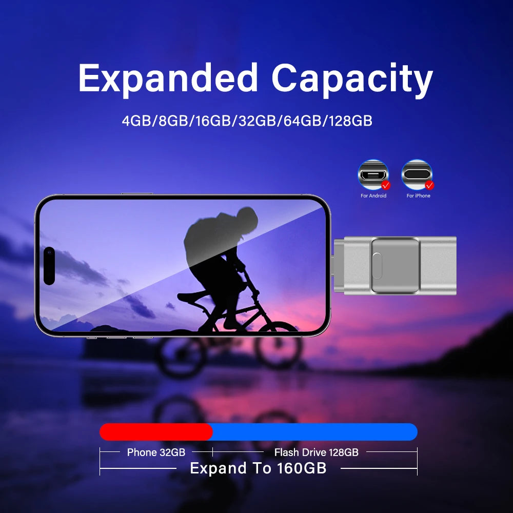 Clé USB 3-en-1 Haute Capacité iPhone & Android - Jusqu'à 256GB