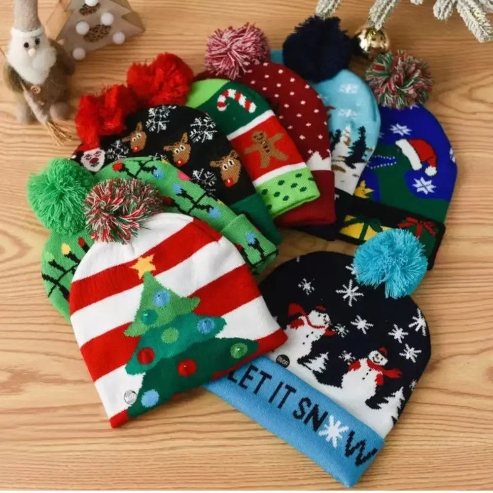 Bonnet de Noël à Pompom lumineux et chaud