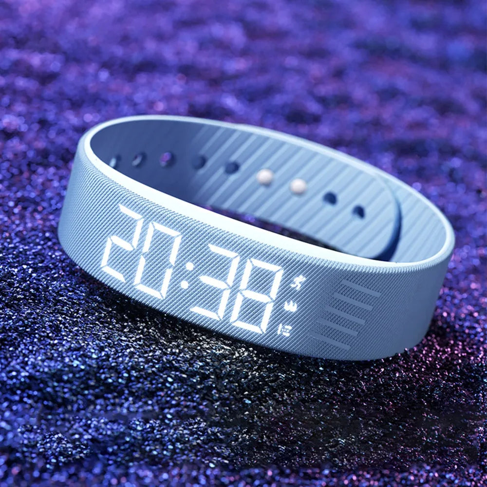 Bracelet Réveil Vibrant Étanche – Horloge LED avec Alarme, Podomètre et Bracelet Réglable
