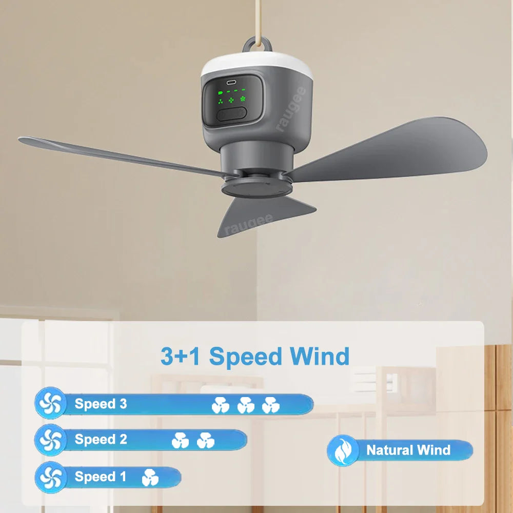 Ventilateur de Plafond 12000mAh Portable & Rechargeable - 4 Vitesses