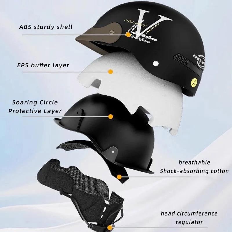 Casque Moto/Vélo avec Visière Vintage pour Femme – Respirant & Réfléchissant – Homme Femme