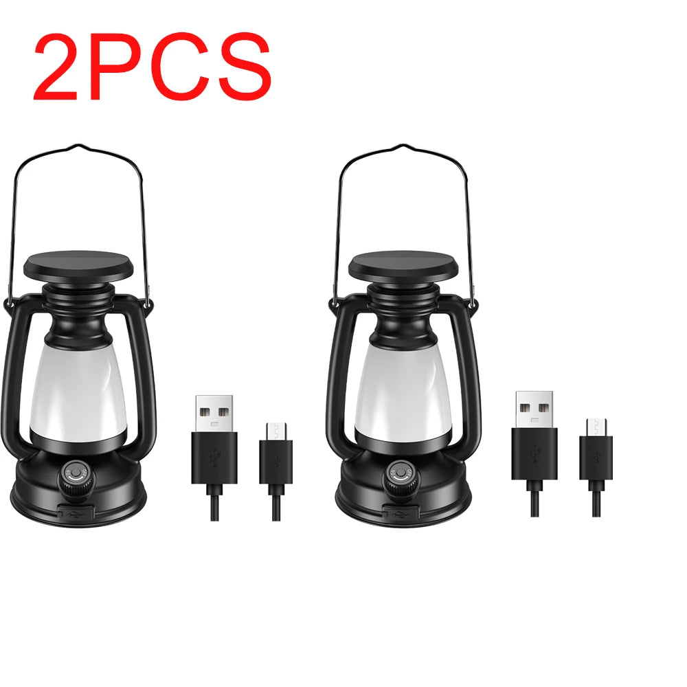 Lanterne Rétro Camping LED Solaire & USB - 3 Modes de Lumière
