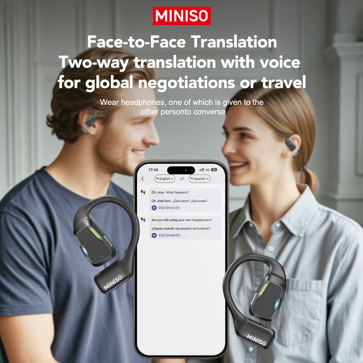 Écouteurs Confort Ouvert - Écran Intelligent & Traduction Multilingue