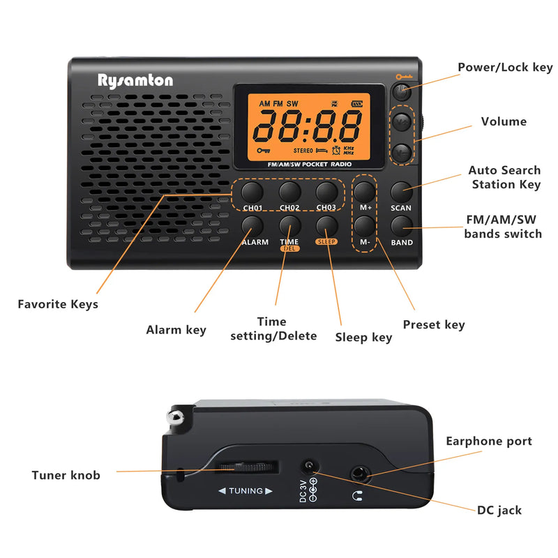 Radio-Réveil numérique 3 bandes AM/FM/SW