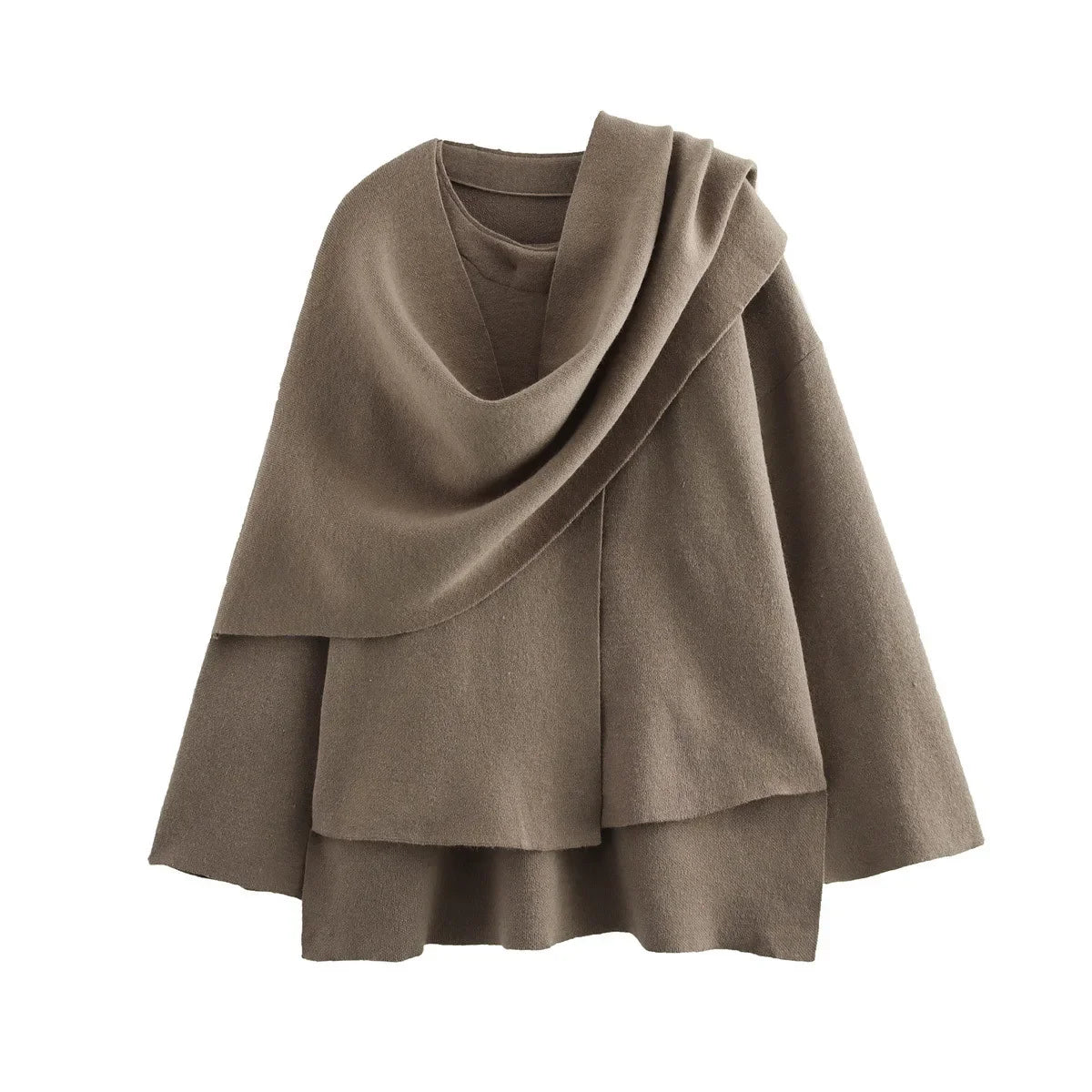 Manteau Cape Ample 2 en 1 avec Écharpe
