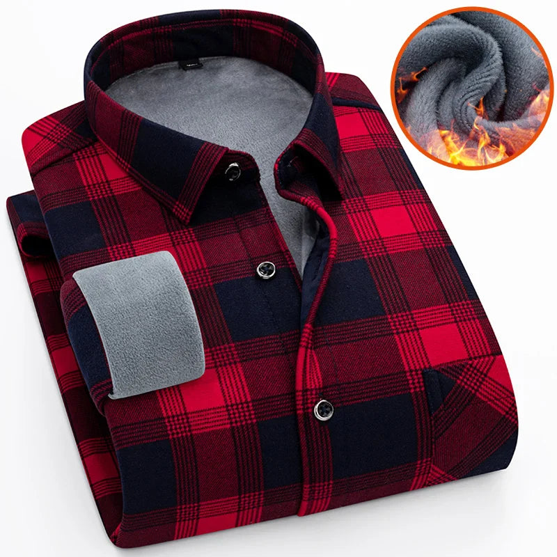 Chemise chaude à carreaux en velours épais pour homme