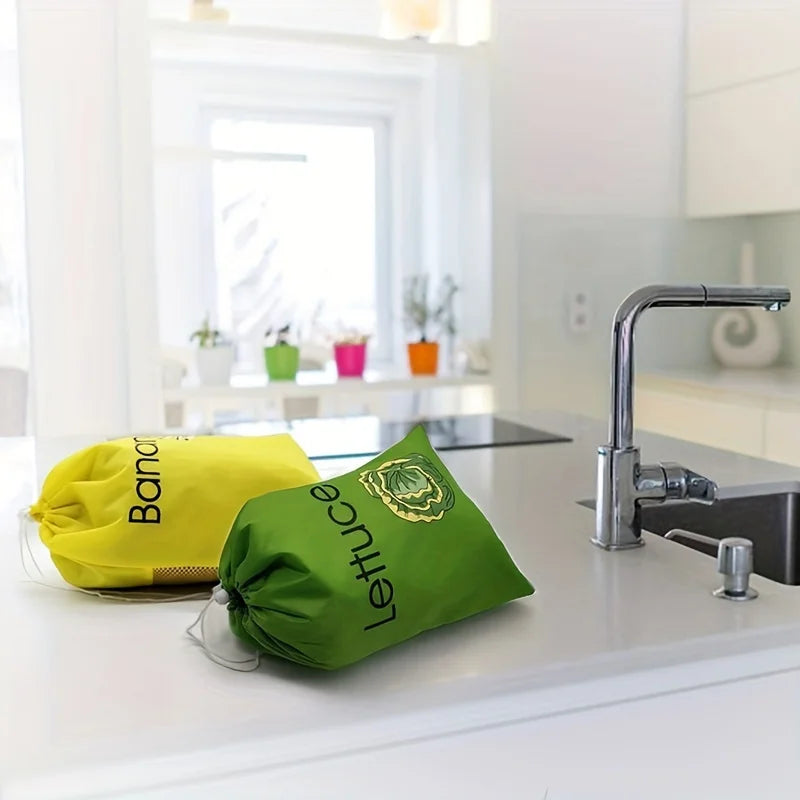Lot de 2 Sacs de Conservation pour Bananes & Laitue – Pochettes Réutilisables pour Garder les Fruits et Légumes Frais
